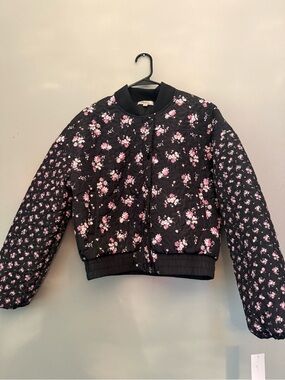 Black Floral Quilted Kids Coat